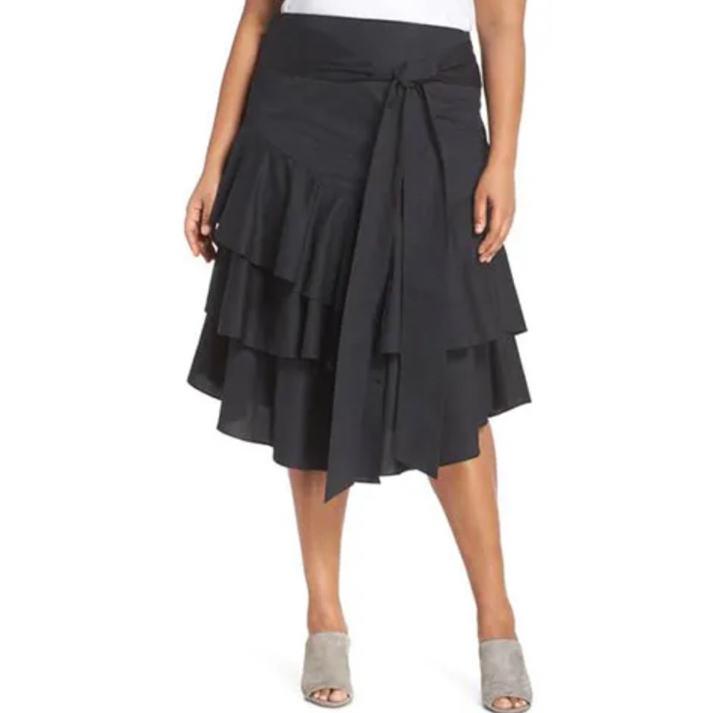 Vince Camuto Ruffle Tie Midi Black Plus Size Skirt Size 16W NWT